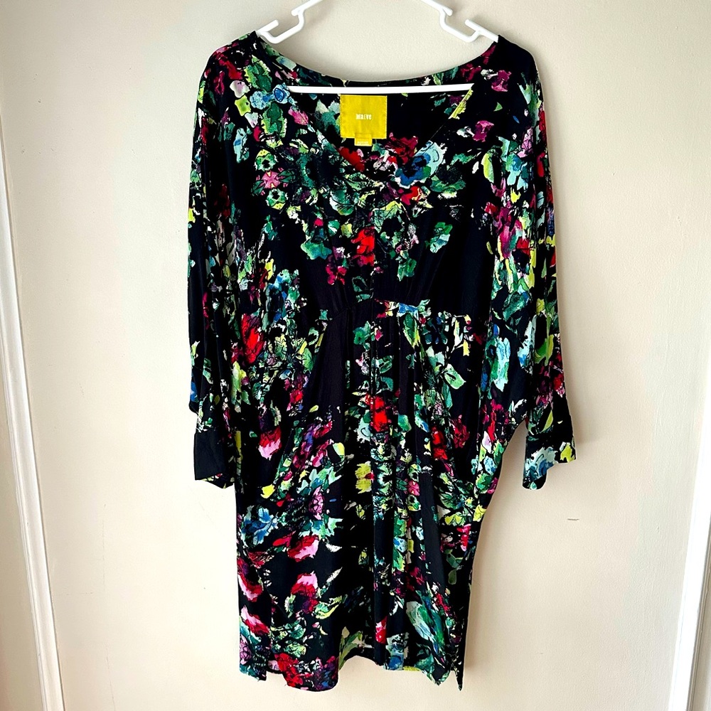 Maeve Watercolor floral Dress with Dolman Sleeves and Pockets.